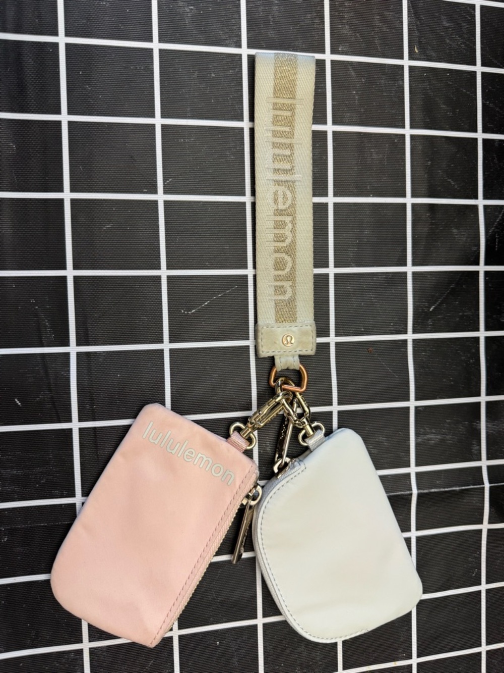 Lululemon Dual Pouch Keychain Wristlet with Pink and Cream Pouches